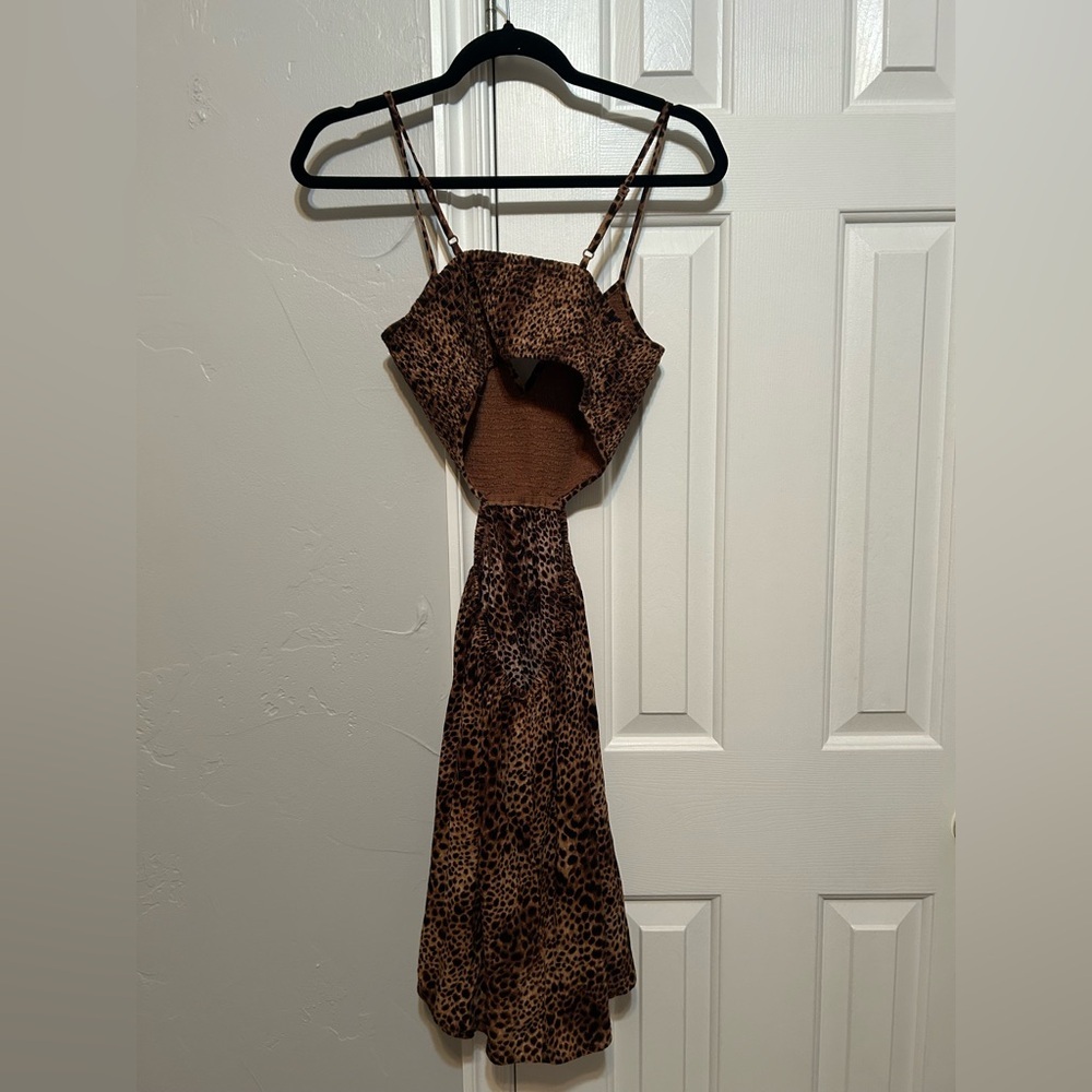 Aerie Leopard Print Spaghetti Strap Cutout Dress - Picture 2 of 4